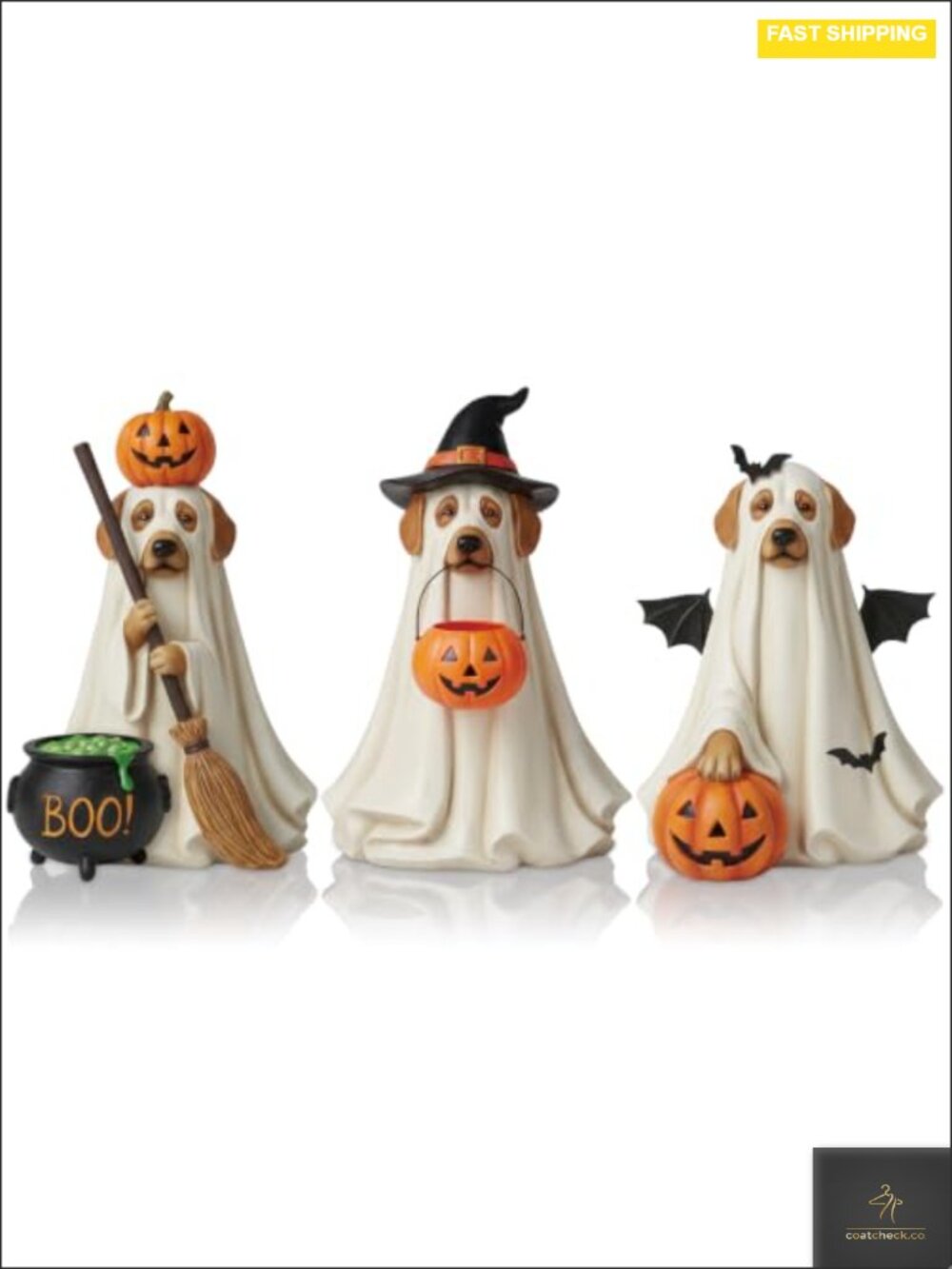 3 Pcs Halloween Ghost Dog Figurines Resin Tabletop Decor